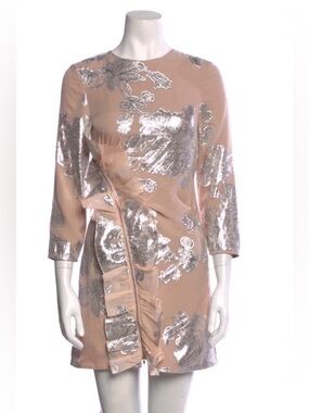 SELF PORTRAIT Metallic Fil Coupe Ruffle Minidress in Blush Pink Size S